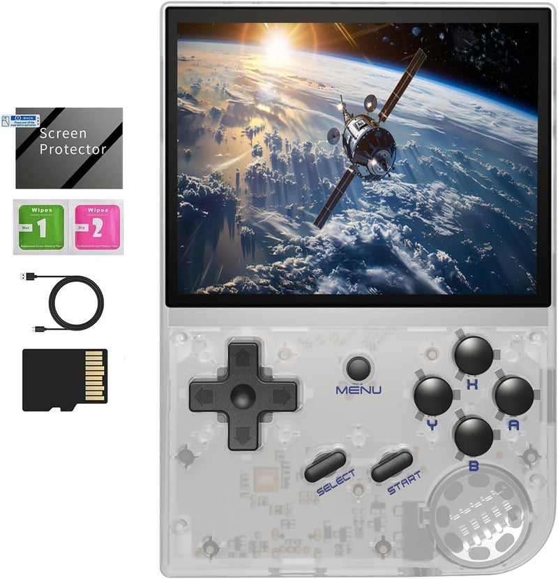 GiipGoop RG35XX 2024 Retro Gaming Consoles with 64GB Card rg35xx Handheld Game Console 3.5 inch IPS Screen Linux System Classic Emulator Hand Held Gaming Console Support HD TV Output White - Image 1